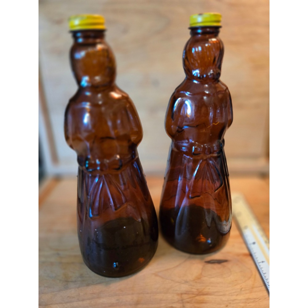 Vintage Mrs Butterworth Amber Brown Glass Figural Collectible  Set of 2